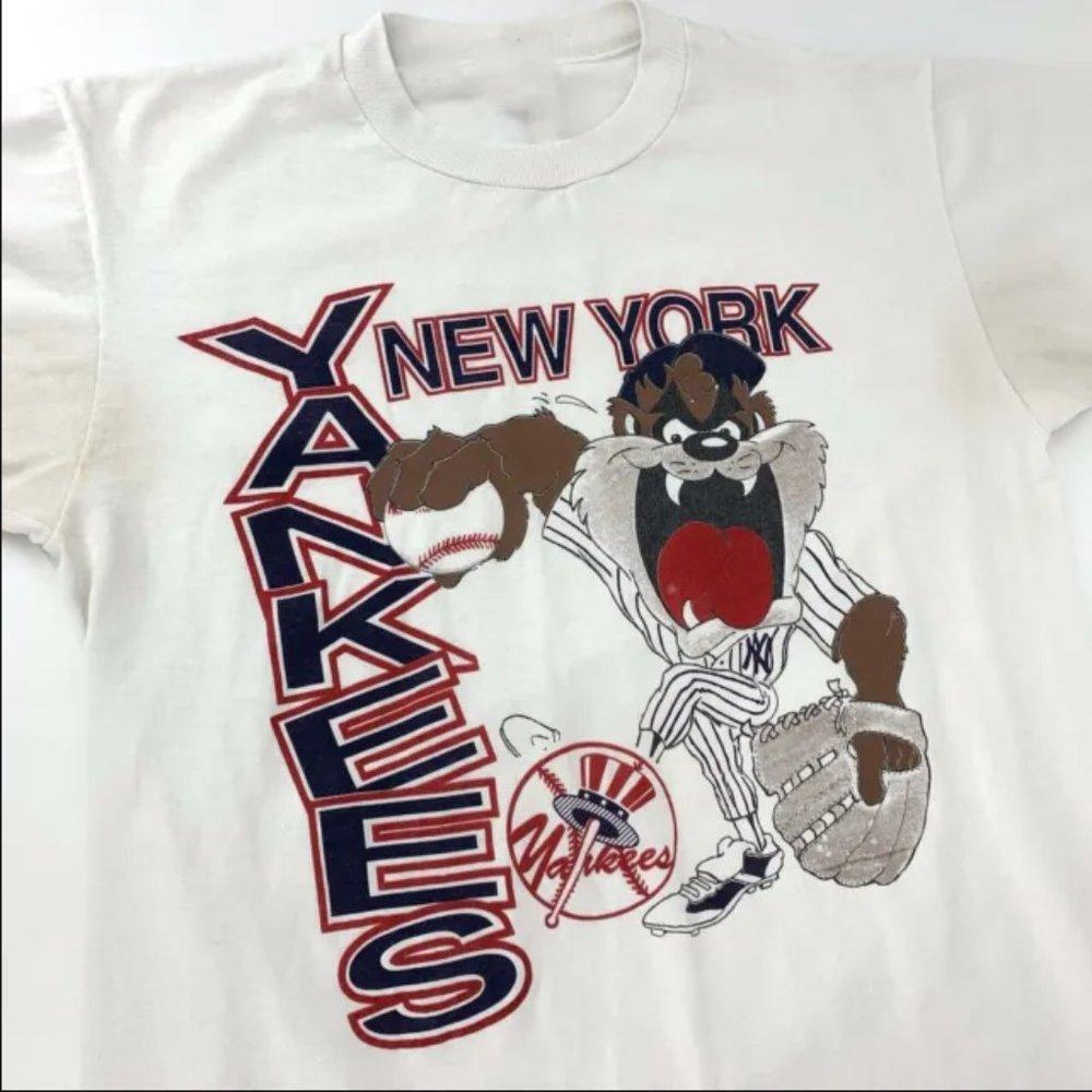 Retro Looney Tunes 1990S Ny Yankees T-Shirt Tazmanian Devil Taz Baseball Shirt